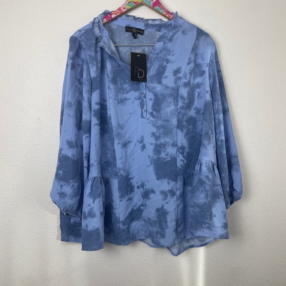 NWT Fred David blue blouse size 3X // 2536